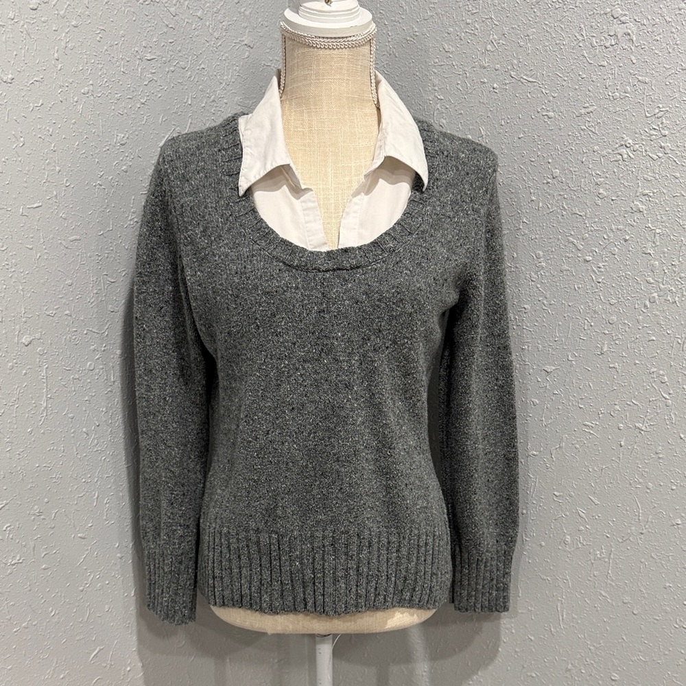 Apt 9‎ Pullover Sweater Gray Layered Shirt Collar Preppy Y2K Size PL